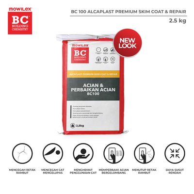 Mowilex BC 100 Alcaplast Premium Skimcoat & Repair Acian Dinding - MOWILEX